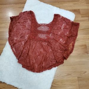 🔥Rust Color w/Shimmer Sheer Crop Blouse